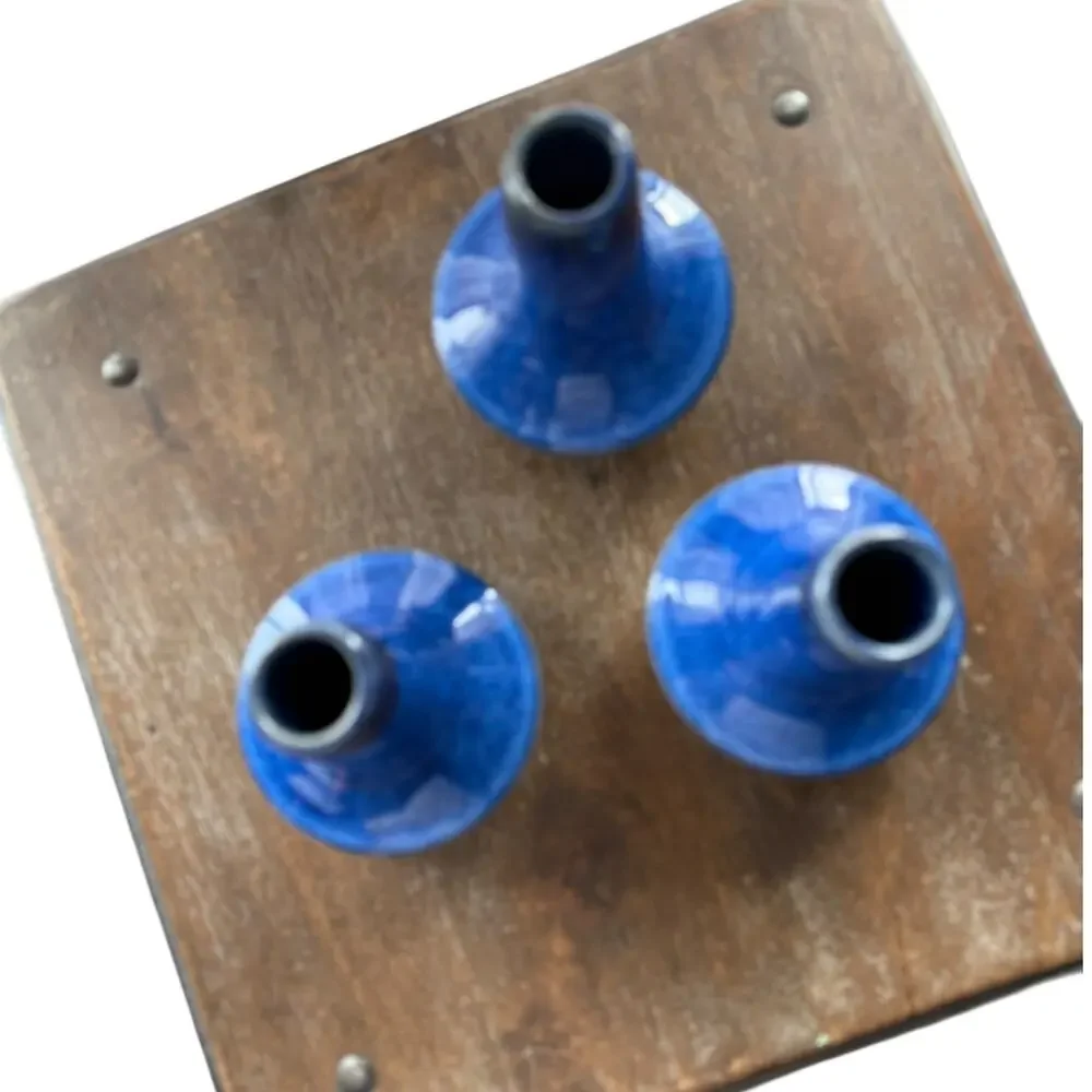 Cobalt Blue Ceramic Taper Candle Holders Set of 3 Modern Pottery Decor